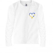 Детская футболка с длинным рукавом желто-синее сердце с голубями