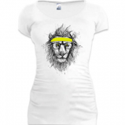 Женская удлиненная футболка лев-хипстер (2)