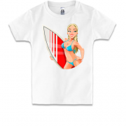 Детская футболка с девушкой и бордом для серфинга