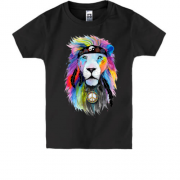 Детская футболка с ярким львом-хипстером