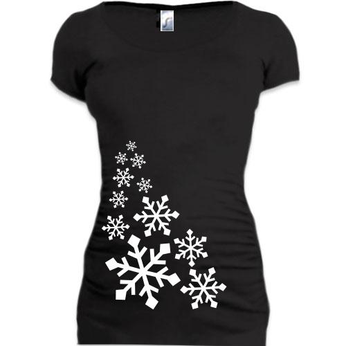 Женская удлиненная футболка со снежинками