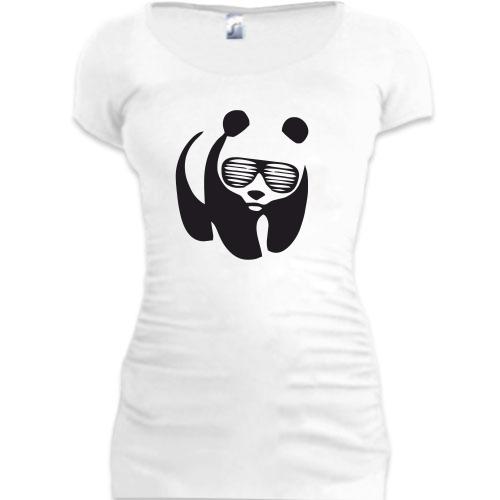 Женская удлиненная футболка Панда в очках жалюзи