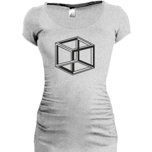 Женская удлиненная футболка с кубом (обман зрения)