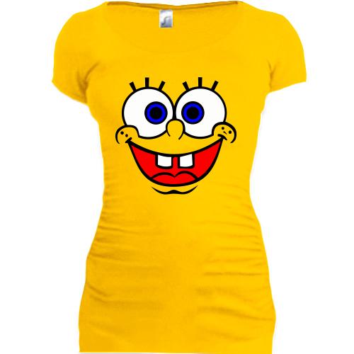 Женская удлиненная футболка Улыбка Губка Боб
