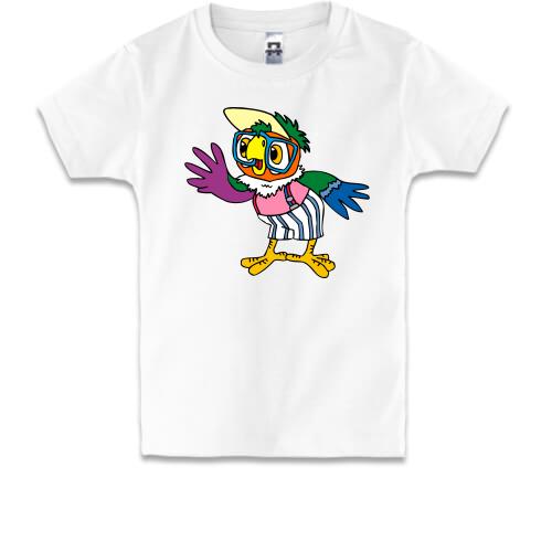 Детская футболка с попугаем Кешей в очках