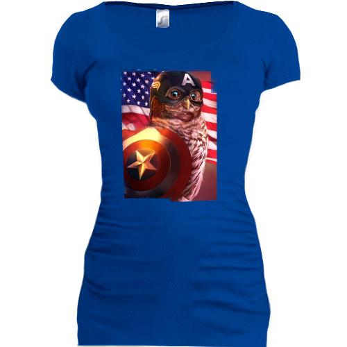 Подовжена футболка з совою Капітаном Америка