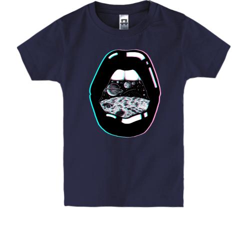 Детская футболка с космическими губами (монохром)