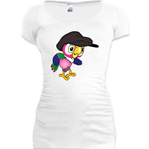 Подовжена футболка з папугою Кешей в кепці