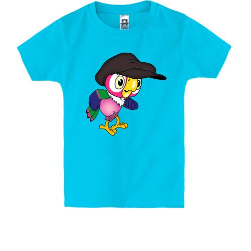 Детская футболка с попугаем Кешей в кепке