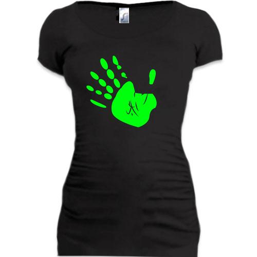 Женская удлиненная футболка с рукой