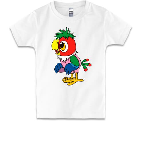 Детская футболка с удивленным попугаем Кешей