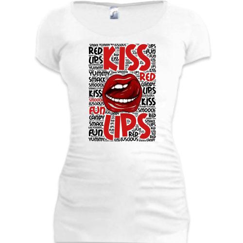 Подовжена футболка Kiss red lips