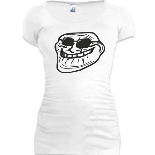 Женская удлиненная футболка Троллфэйс в очках (Trollface)