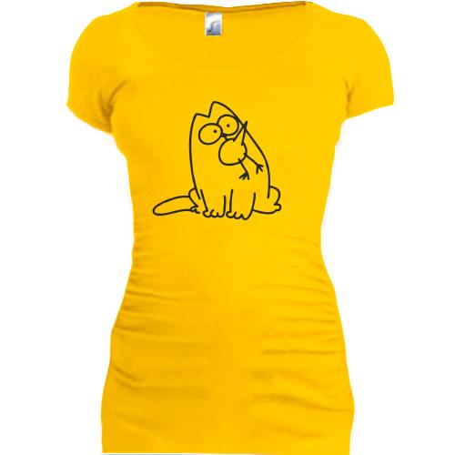Женская удлиненная футболка Кот Саймона с птичкой