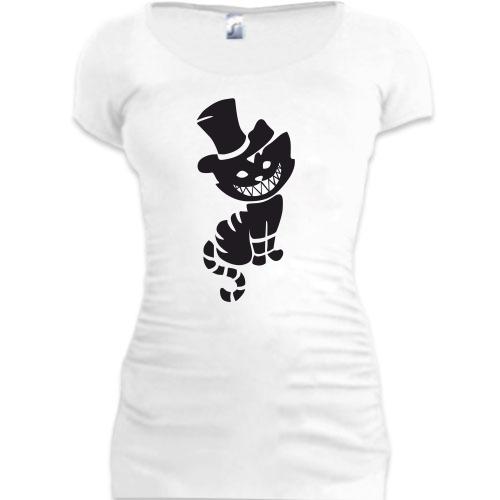 Женская удлиненная футболка Чеширский кот в шляпе