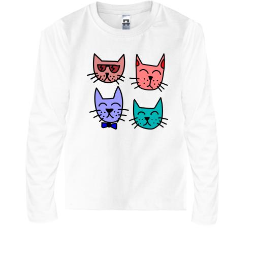 Детская футболка с длинным рукавом с четырьмя котами