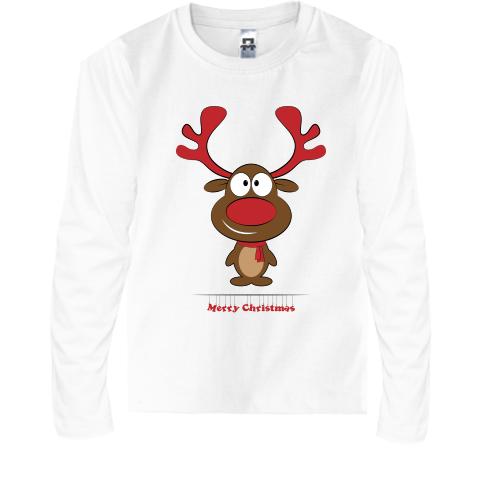 Детская футболка с длинным рукавом с оленем Merry Christmas