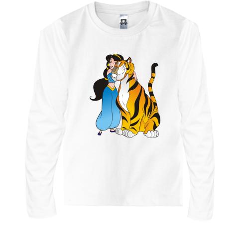 Детская футболка с длинным рукавом с принцессой Жасмин и тигром
