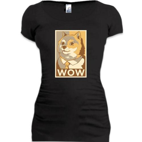 Женская удлиненная футболка wow doge