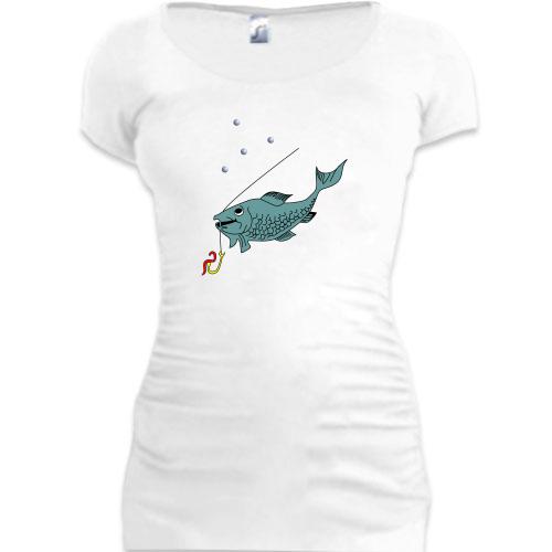 Женская удлиненная футболка Рыба клюет