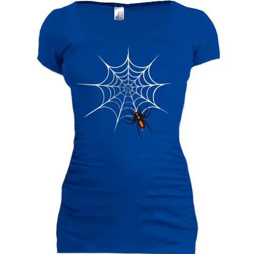 Женская удлиненная футболка с пауком и паутиной
