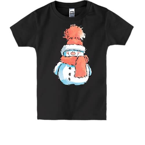 Дитяча футболка зі сніговиком в помаранчевому шарфі