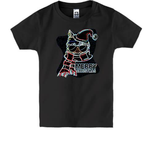Дитяча футболка с новогодним котом (глитч)