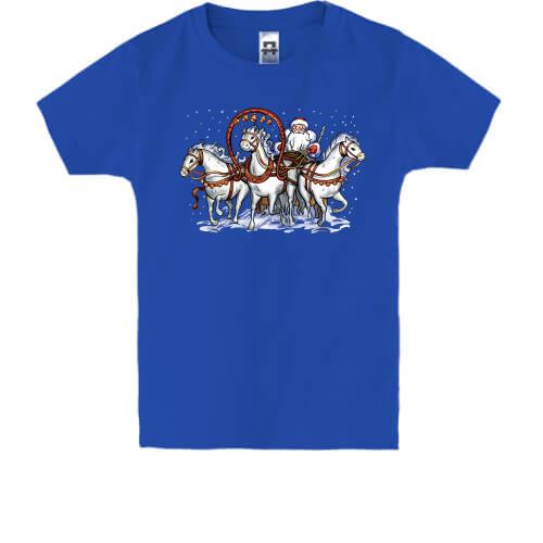 Детская футболка с Дедом Морозом на санях
