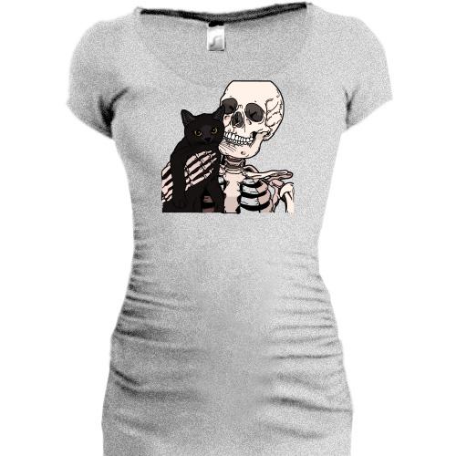 Подовжена футболка зі скелетом і котом