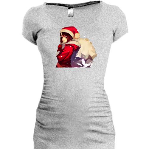 Подовжена футболка з аніме дівчиною і мішком подарунків