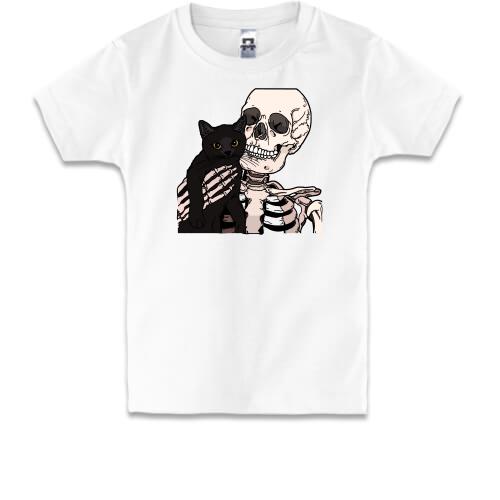 Детская футболка со скелетом и котом