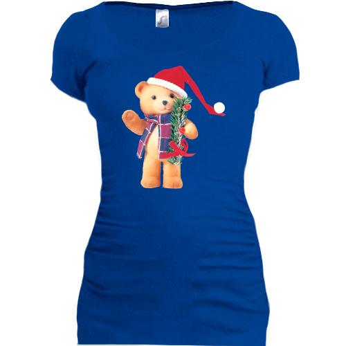Подовжена футболка з новорічним ведмедиком