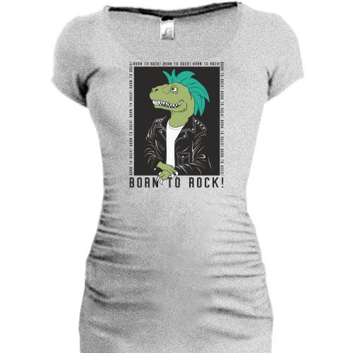 Подовжена футболка з написом Born to rock і динозавром