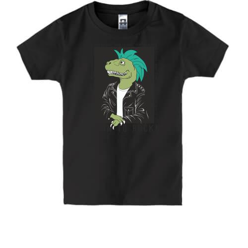 Детская футболка с надписью Born to rock и динозавром