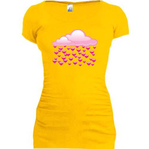 Подовжена футболка з дощем з сердечок