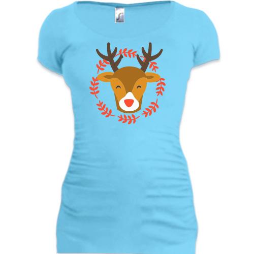 Подовжена футболка з радісним оленем