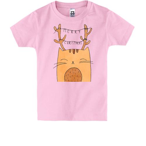 Детская футболка с котом и оленьими рожками