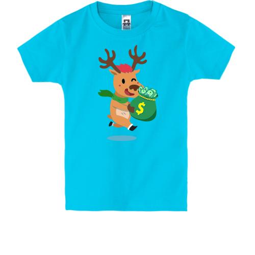 Детская футболка с оленем и мешком денег