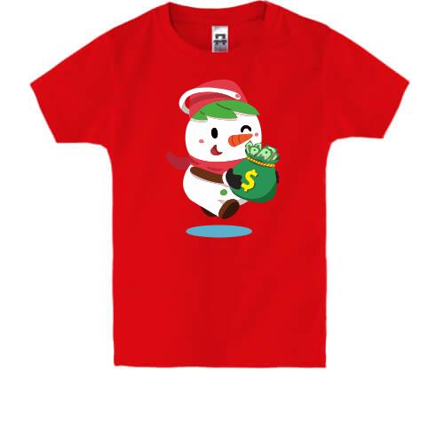 Детская футболка со снеговиком и мешком денег