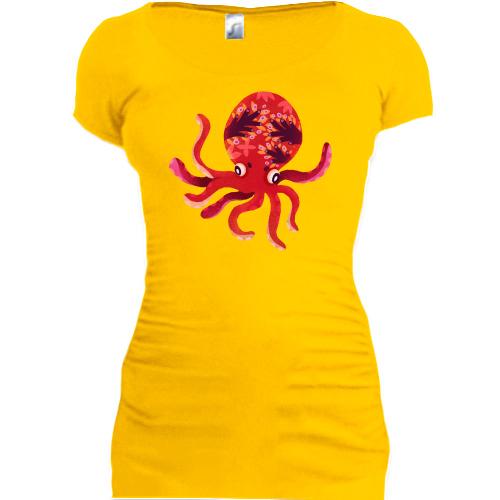 Подовжена футболка з червоним кальмаром