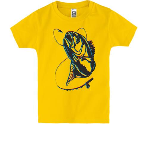 Дитяча футболка з  чорною рибою на гачку