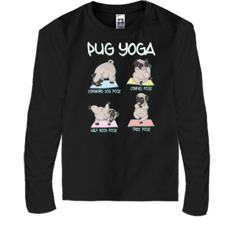Детская футболка с длинным рукавом Pug Yoga Мопс Йога