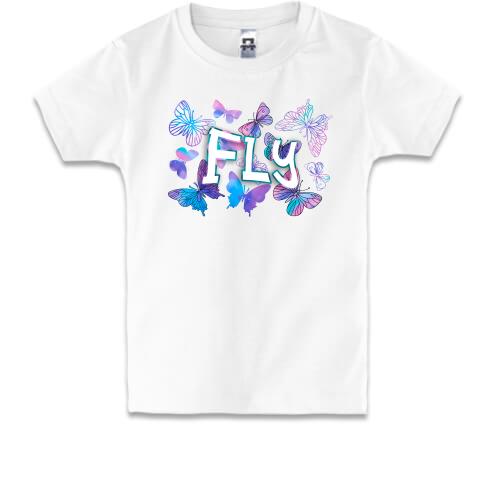 Детская футболка с надписью Fly и бабочками