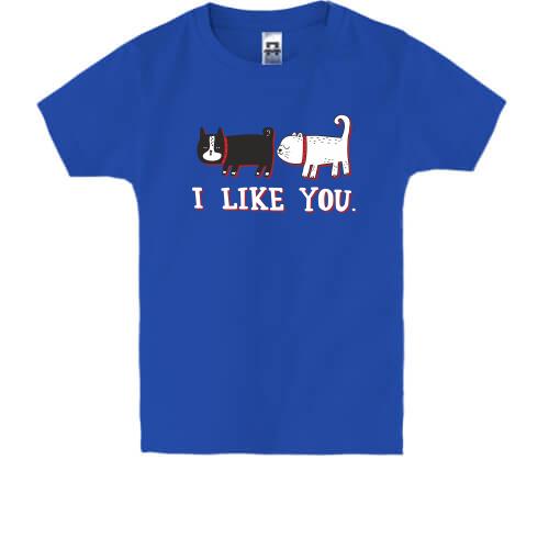 Детская футболка с котами и надписью i like you