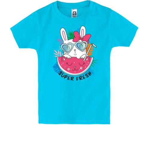 Детская футболка с зайцем и арбузом