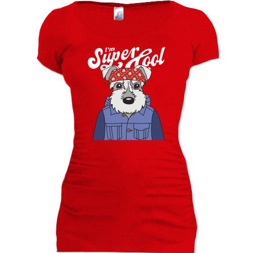 Подовжена футболка з собакою I'm Super Cool