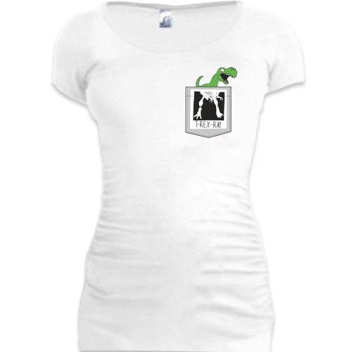 Подовжена футболка з динозавром  Тірекс в кишені