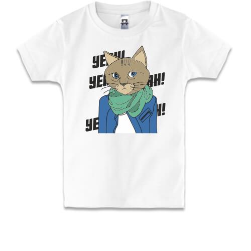 Детская футболка с котом в шарфе (Yeah)