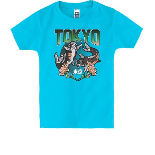 Детская футболка с надписью Токио и рыбками