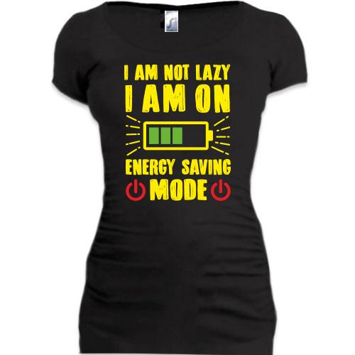 Подовжена футболка з написом Я не ледачий, у мене енергозберігаючий режим